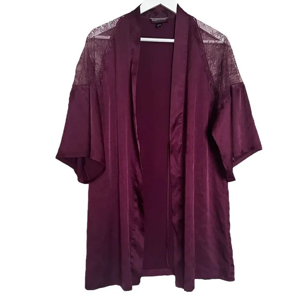 Victoria Secret Royal Purple Lace Satin Mini Sexy Flowy Robe
